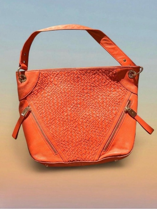 b. makowsky Handbags - b. makowsky Woven Leather Hobo in Orange with Gold Hardware